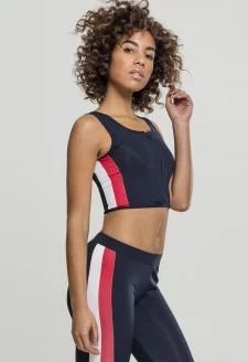 Ladies Side Stripe Cropped Zip Top navy/fire red/white