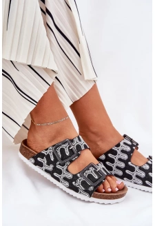 Klapki Damskie Z Klamrami I Brokatem S.Barski RB51-006 Czarne