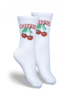 Skarpetki Dziecięce Młodzieżowe CHERRIES Białe