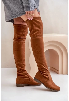 Kozaki Na Płaskim Obcasie Za Kolano Z Eko Zamszu Camel Linnithia