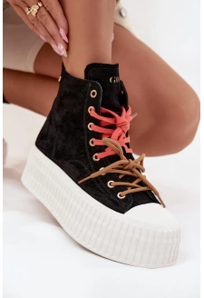 Zamszowe Ocieplane Trampki Damskie Na Masywnej Platformie GOE SS2N4046 Czarne