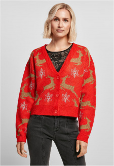 Ladies Short Oversized Christmas Cardigan red/gold