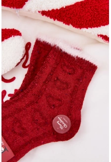 Dziecięce Świąteczne Skarpetki Serduszka Wełna Alpaka Czerwone