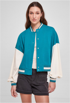 Ladies Oversized 2 Tone College Terry Jacket watergreen/whitesand