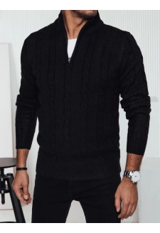 Sweter męski z rozpinanym kołnierzem czarny Dstreet WX2265