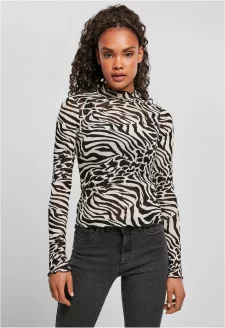 Ladies AOP Mesh Turtleneck Longsleeve white/black