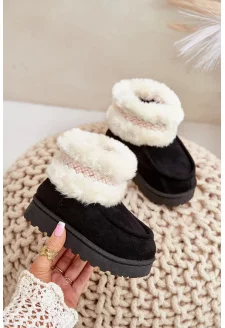 Śniegowce Botki Dziecięce Z Futerkiem I Wzorem Czarne Melefia