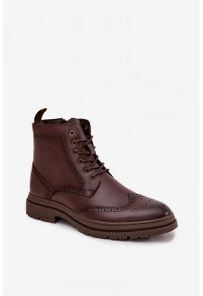 Skórzane Botki Męskie Lee Cooper LCJ-25-33-3960 Brązowe