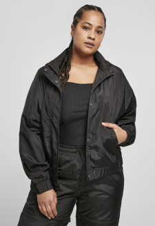 Ladies Oversized Shiny Crinkle Nylon Jacket black