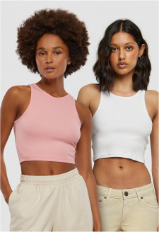 Ladies Cropped Rib Top 2-Pack lemonadepink+white