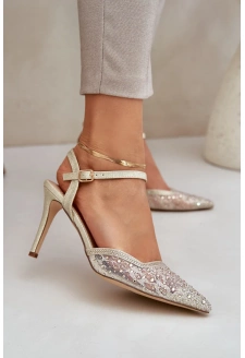 Zdobione Szpilki Z Odkrytą Piętą Złote Nanadra