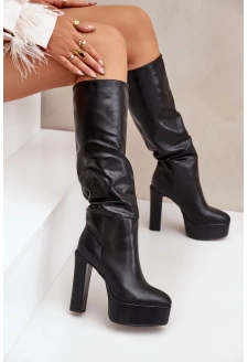 Kozaki Na Słupku I Platformie Z Eko Skóry Czarne Felilorn