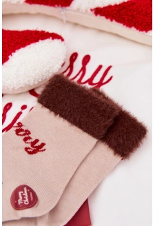 Skarpetki Świąteczne Dziecięce Z Futerkiem I Reniferem  Wełna Alpaka Beżowe
