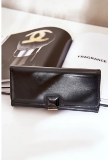 Eko Skórzany Gładki Portfel Damski Czarny Erolia