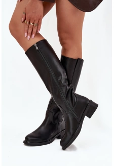 Kozaki Oficerki Damskie Na Niskim Obcasie Ocieplane Czarne Averna