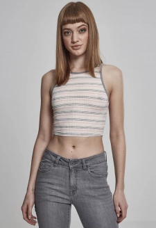 Ladies Rib Stripe Cropped Top pink/white/grey