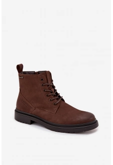 Skórzane Ocieplane Botki Męskie Na Zamek Big Star OO174149 Czekoladowe