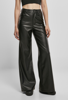 Ladies Faux Leather Wide Leg Pants black