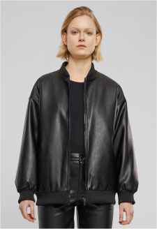 Ladies Synthetic Leather Bomber Jacket black