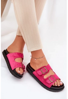 Klapki Damskie Na Platformie Z Klamrami Fuksja Simbes