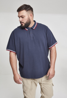 Double Stripe Poloshirt navy/white/fire red