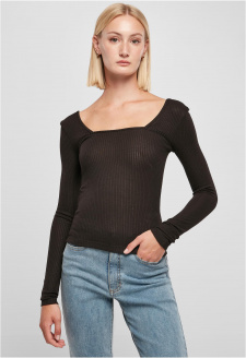 Ladies Rib Squared Neckline Longsleeve black