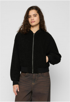 Ladies Oversized Sherpa Bomber Jacket black