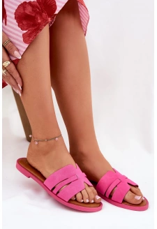 Klapki Damskie Na Płaskim Obcasie Z Wycięciami Eko Zamszowe Fuksja Teterre