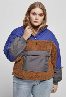 Ladies Sherpa 3-Tone Pull Over Jacket toffee/bluepurple