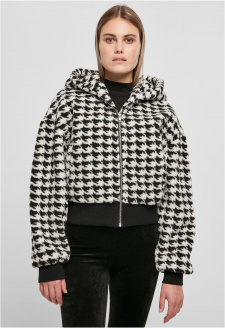 Ladies Short Oversized AOP Sherpa Jacket blackhoundstooth