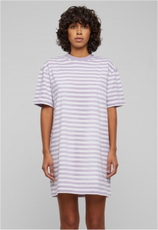 Ladies Oversized Striped Tee Dress white/dustylilac