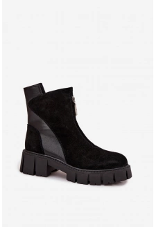 Botki Damskie Z Naturalnego Zamszu Ocieplane D&A JC52-874 Czarne
