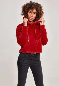 Ladies Oversize Short Teddy Hoody burgundy