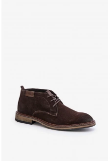 Zamszowe Botki Męskie Sznurowane Big Star OO174145 Ciemnobrązowe