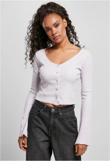 Ladies Cropped Rib Cardigan softlilac