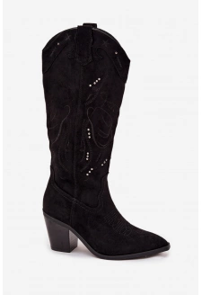 Kozaki Kowbojki Damskie Na Słupku Z Eko Zamszu Czarne Coretta