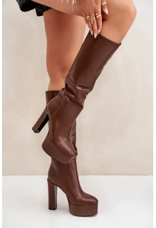 Kozaki Na Słupku I Platformie Z Eko Skóry Brązowe Felilorn