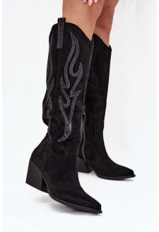 Kozaki Kowbojki Damskie Ze Zdobieniem Na Słupku Czarne Jovina