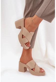 Lekkie Klapki Na Słupku Z Eko Skóry Jasnobeżowe Kacaria