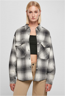 Ladies Oversized Check Shirt whitesand/black