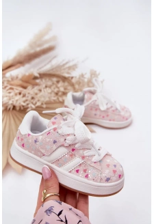 Błyszczące Buty Sportowe Dziewczęce W Serca Różowe Tessina