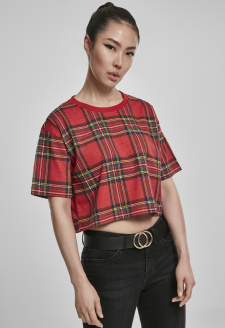 Ladies AOP Tartan Short Oversized Tee red/blk