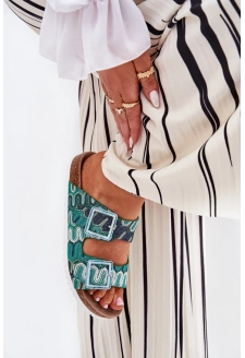 Klapki Damskie Z Klamrami I Brokatem S.Barski RB51-006 Zielone