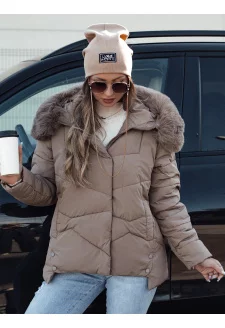 Kurtka damska zimowa FIXMIX pikowana z kapturem ciemnobeżowa Dstreet TY4674