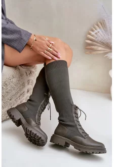 Wsuwane Kozaki Ze Skarpetkową Cholewką Ciemnozielone Iranel