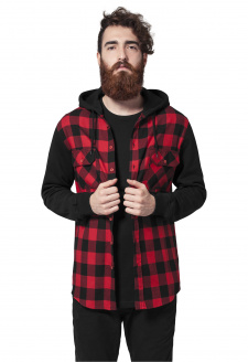 Hooded Checked Flanell Sweat Sleeve Shirt blk/red/bl