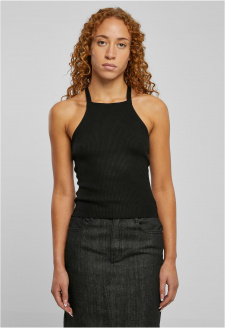 Ladies Rib Knit Crossed Back Top black