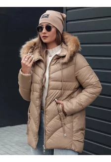 Kurtka damska zimowa MELOMA pikowana z kapturem beżowa Dstreet TY4712