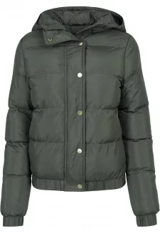 Ladies Hooded Puffer Jacket dark olive