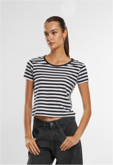 Ladies Short Striped Tee white/black